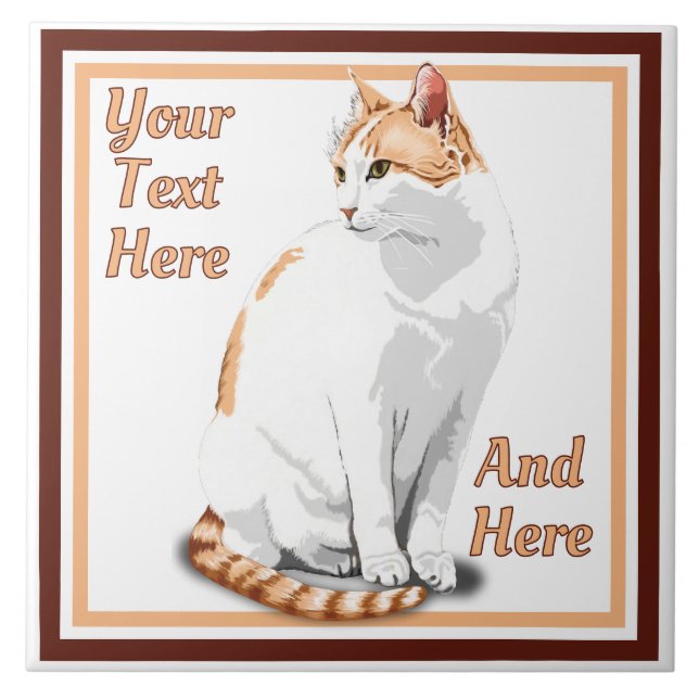 Ginger Orange and White Cat Personalised Ceramic Tile (Front)