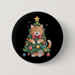 Ginger Orange Cat Christmas Tree Cute Xmas  6 Cm Round Badge