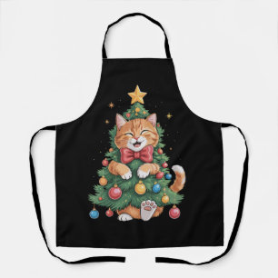 Ginger Orange Cat Christmas Tree Cute Xmas Apron