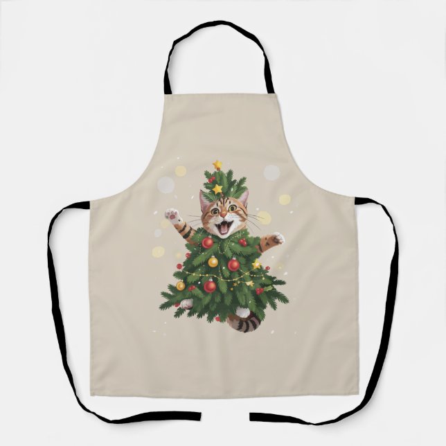 Ginger Orange Cat Christmas Tree Cute Xmas  Apron (Front)