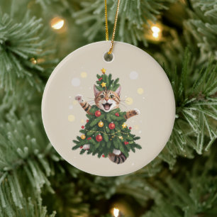 Ginger Orange Cat Christmas Tree Cute Xmas  Ceramic Ornament