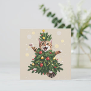 Ginger Orange Cat Christmas Tree Cute Xmas Holiday Card