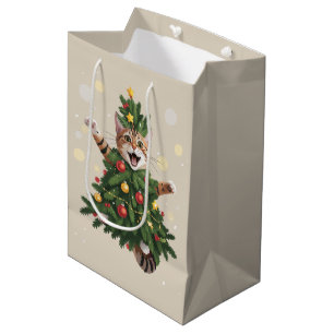 Ginger Orange Cat Christmas Tree Cute Xmas  Medium Gift Bag