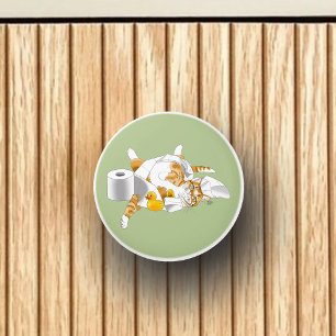 Ginger Orange Cat Funny Toilet Paper Ceramic Knob