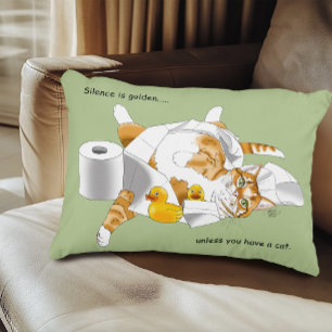 Ginger Orange Cat Funny Toilet Paper Green Decorative Cushion