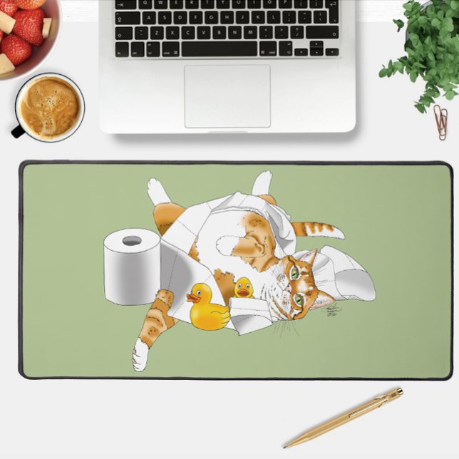 Ginger Orange Cat Funny Toilet Paper Green  Desk Mat (Creator Uploaded)