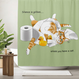 Ginger Orange Cat Funny Toilet Paper Shower Curtain