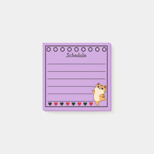 Ginger Orange Cat Schedule Lilac Post-it Notes (Front)