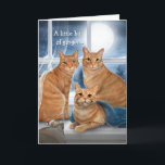 Ginger Orange Tabby Cat Merry Christmas Holiday Card<br><div class="desc">Send warm wishes with this unique Christmas card featuring three orange tabby cats sitting on a cosy window sill, bathed in the glow of a bright winter moon. The original artwork by Raphaela Wilson captures the magic of the season with lifelike detail and heartwarming charm. On the inside of these...</div>
