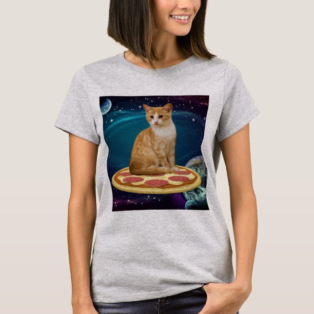 GINGER PIZZA CAT IN SPACE funny T-shirts (Front)