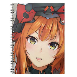 Ginger red haired anime girl green eyes black red notebook