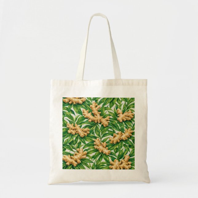 Ginger Root Tropical Botanical Pattern Tote Bag (Front)