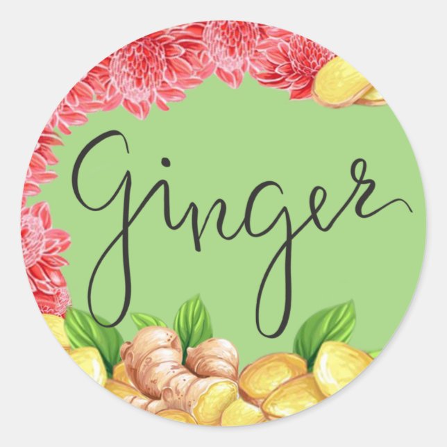 Ginger root with blossom classic round sticker (Front)