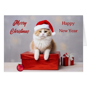 Ginger Santa Claus Cat Christmas Card