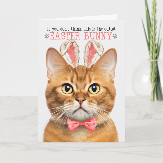 Ginger Tabby Cat Bunny Ears for Easter Holiday Card (Front)