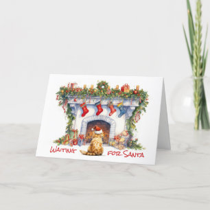 Ginger Tabby Cat Fireplace Christmas Card