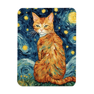 Ginger Tabby Cat in the Starry Night Magnet