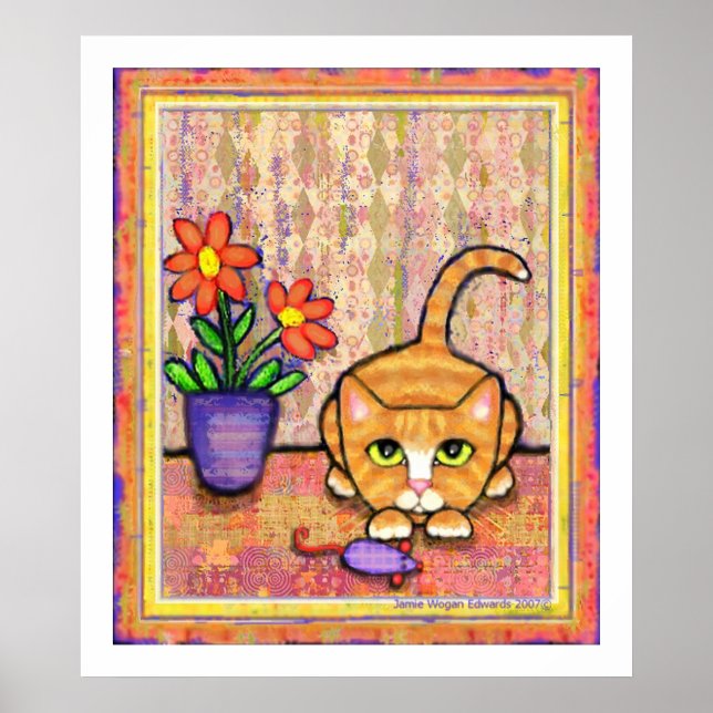 "Ginger Tabby Cat Playing" Poster (Front)