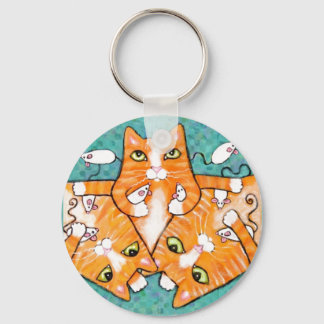 Ginger Tabby Cats With Toys Key Ring