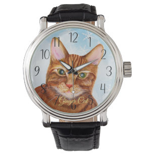 Ginger Tom Cat Watercolor Painting Watch
