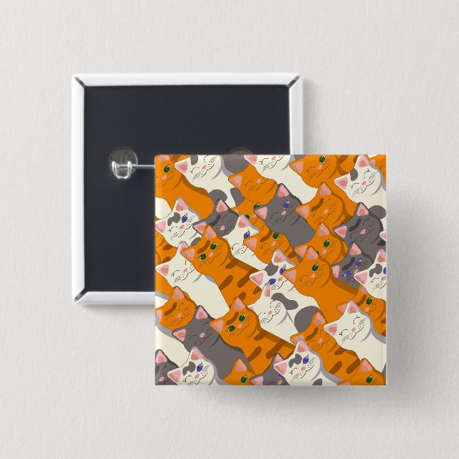 Ginger white black cat diagonal pattern 15 cm square badge (Front & Back)