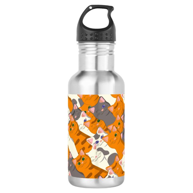 Ginger white black cat diagonal pattern 532 ml water bottle (Front)