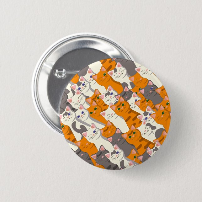 Ginger white black cat diagonal pattern 6 cm round badge (Front & Back)