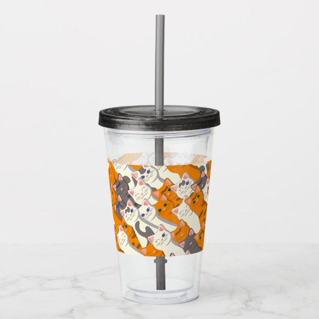 Ginger white black cat diagonal pattern acrylic tumbler (Front)