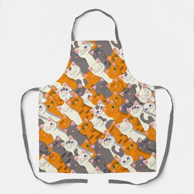 Ginger white black cat diagonal pattern apron (Front)