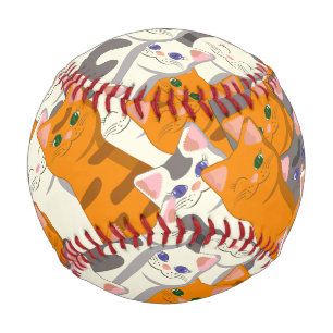 Ginger white black cat diagonal pattern baseball
