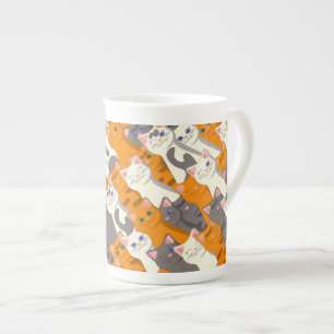 Ginger white black cat diagonal pattern bone china mug
