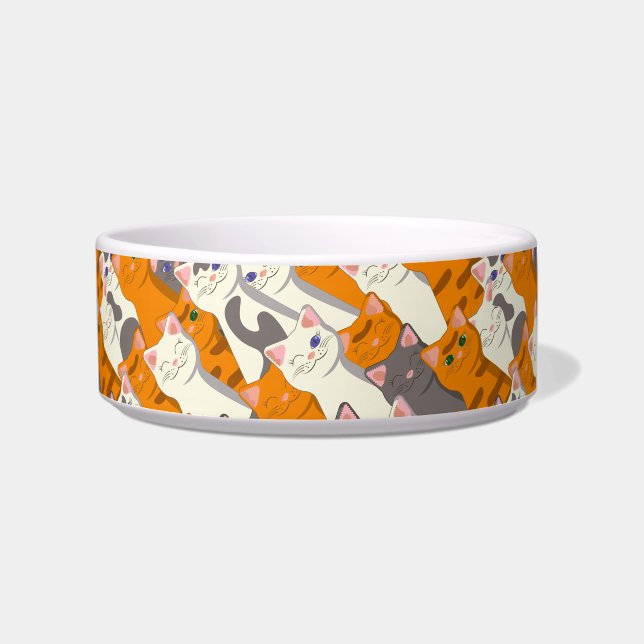 Ginger white black cat diagonal pattern bowl (Front)