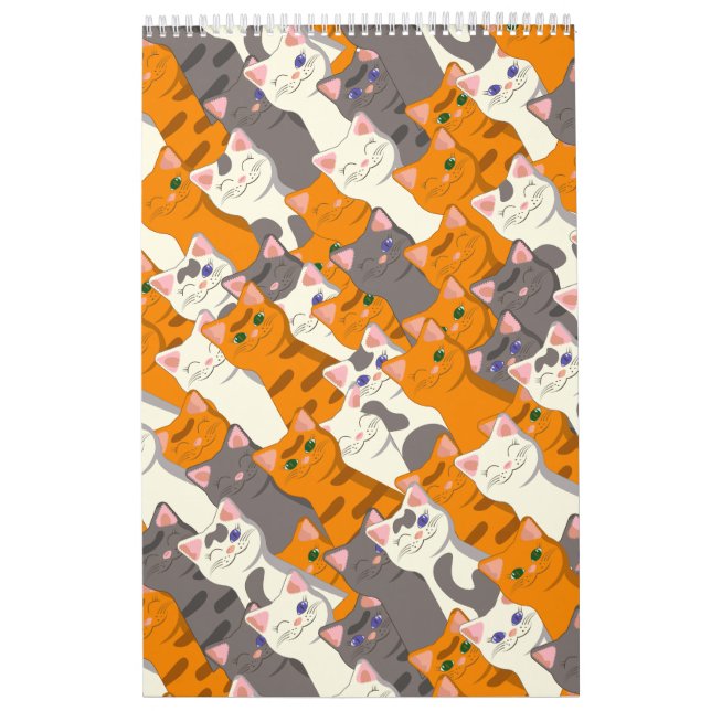 Ginger white black cat diagonal pattern calendar (Cover)