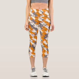 Ginger white black cat diagonal pattern capri leggings
