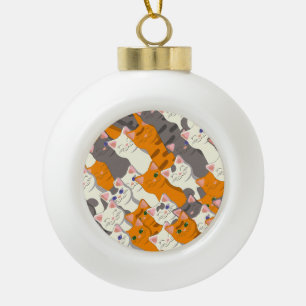 Ginger white black cat diagonal pattern ceramic ball christmas ornament
