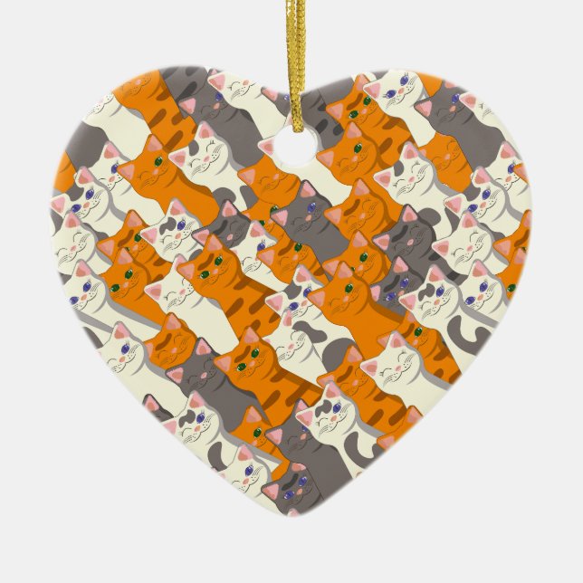 Ginger white black cat diagonal pattern ceramic ornament (Front)