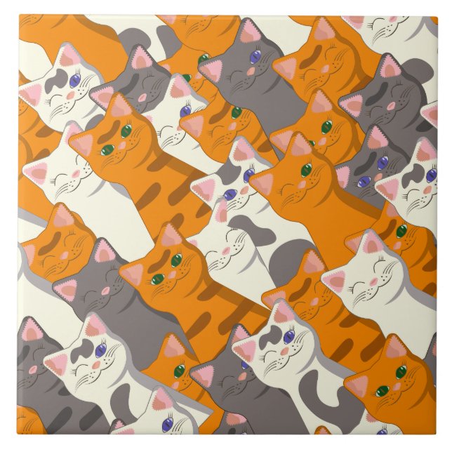 Ginger white black cat diagonal pattern ceramic tile (Front)