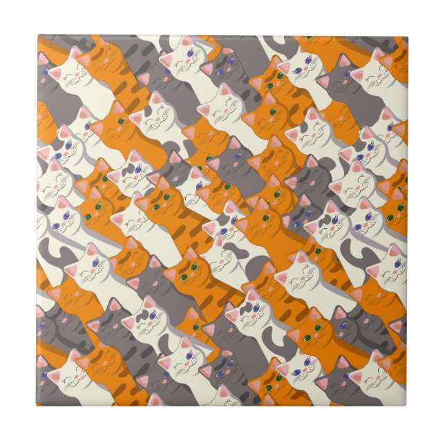 Ginger white black cat diagonal pattern ceramic tile (Front)