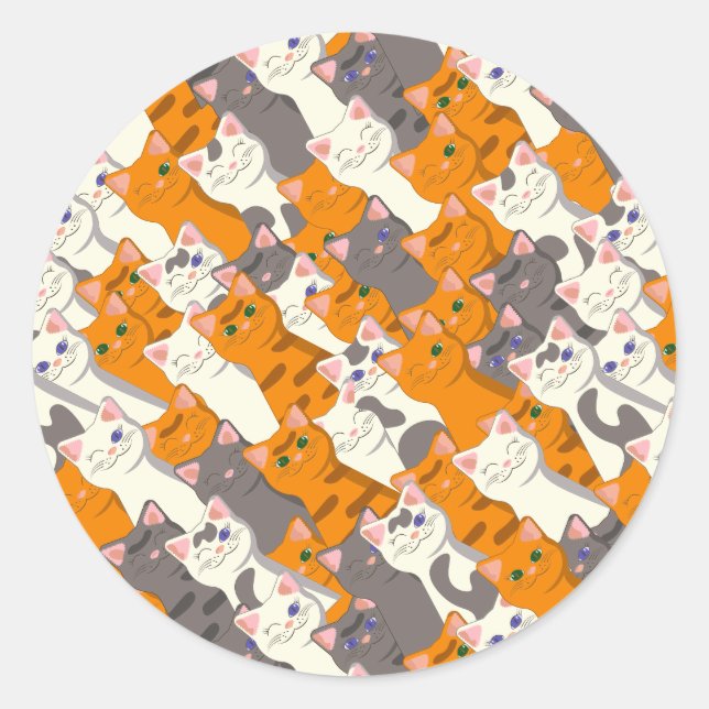 Ginger white black cat diagonal pattern classic round sticker (Front)