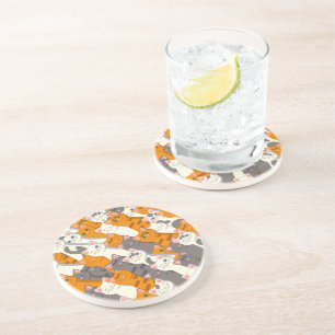 Ginger white black cat diagonal pattern coaster