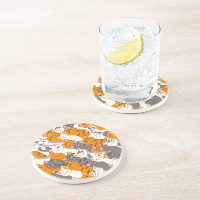 Ginger white black cat diagonal pattern coaster (Side)