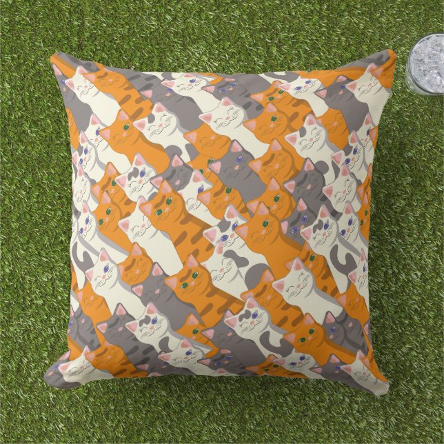 Ginger white black cat diagonal pattern cushion (Grass)