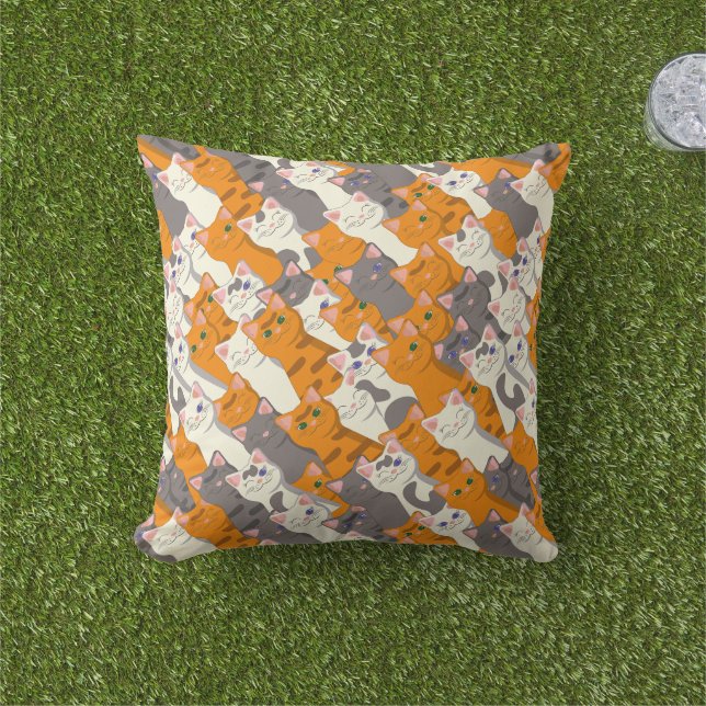Ginger white black cat diagonal pattern cushion (Grass)