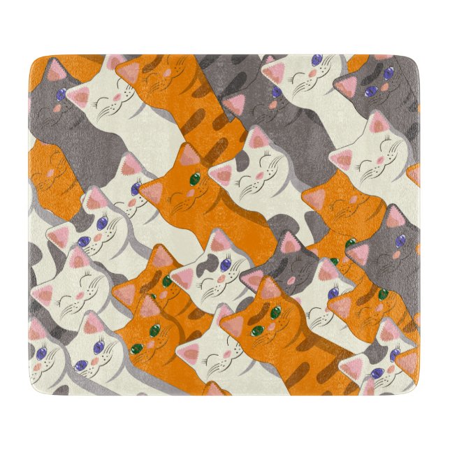 Ginger white black cat diagonal pattern cutting board (Front)