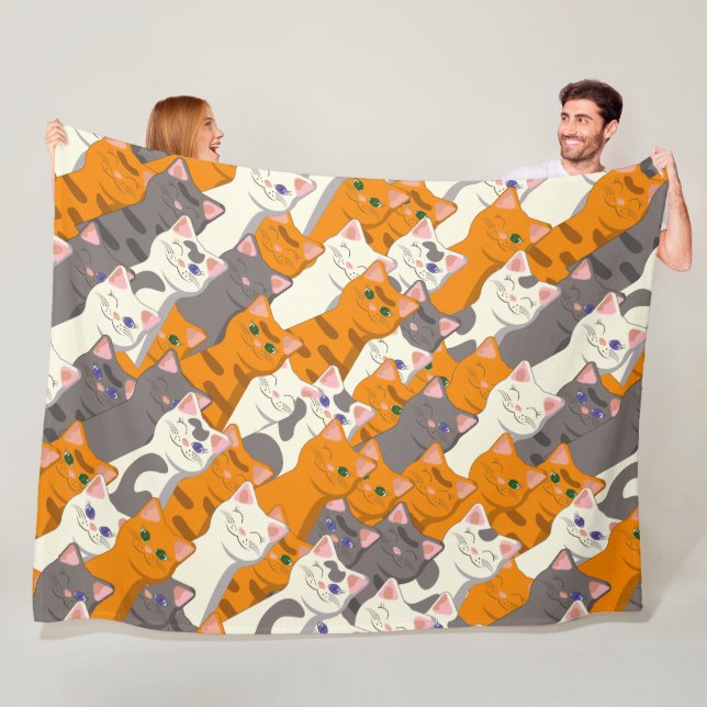 Ginger white black cat diagonal pattern fleece blanket (In Situ)