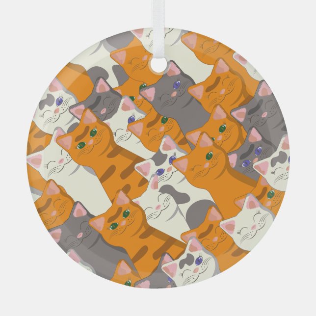 Ginger white black cat diagonal pattern glass tree decoration (Front)