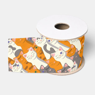 Ginger white black cat diagonal pattern grosgrain ribbon