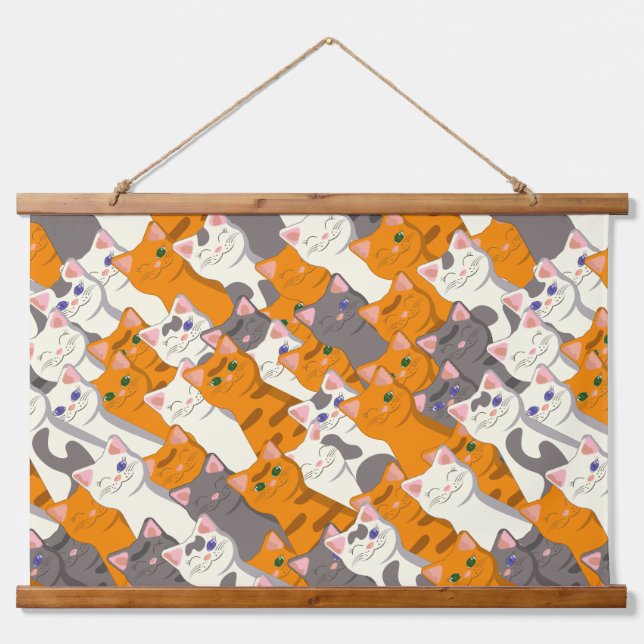 Ginger white black cat diagonal pattern hanging tapestry (Front)