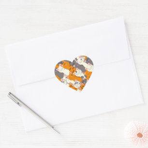 Ginger white black cat diagonal pattern heart sticker