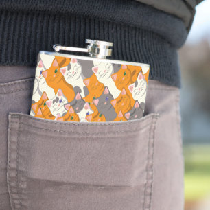 Ginger white black cat diagonal pattern hip flask